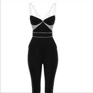 Heiress Beverly Hills Diamanté strap jumpsuit Black Silver